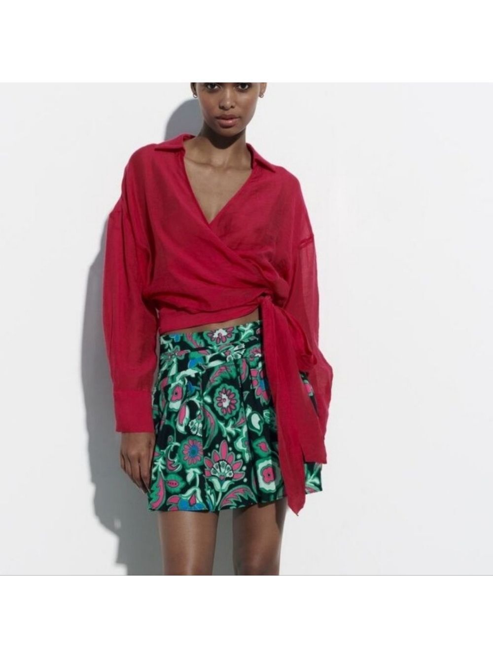 NWT Zara Floral Print Linen Blend Mini Skirt, Size XL